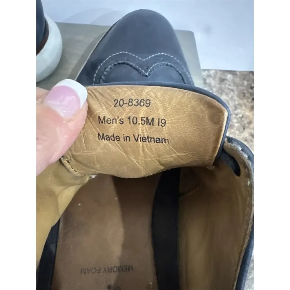 Johnston & Murphy Shoes Mens Sz 10.5 Memory Foam Navy Leather Wingtip 20-8369